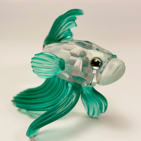 Swarovski Crystal Siamese Fighting Fish Beta Fish Green Figurine 7644 South Sea - Picture 5 of 7